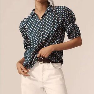 Pilcro x Anthropologie Tallulah Double Puff Sleeve Blouse Medium